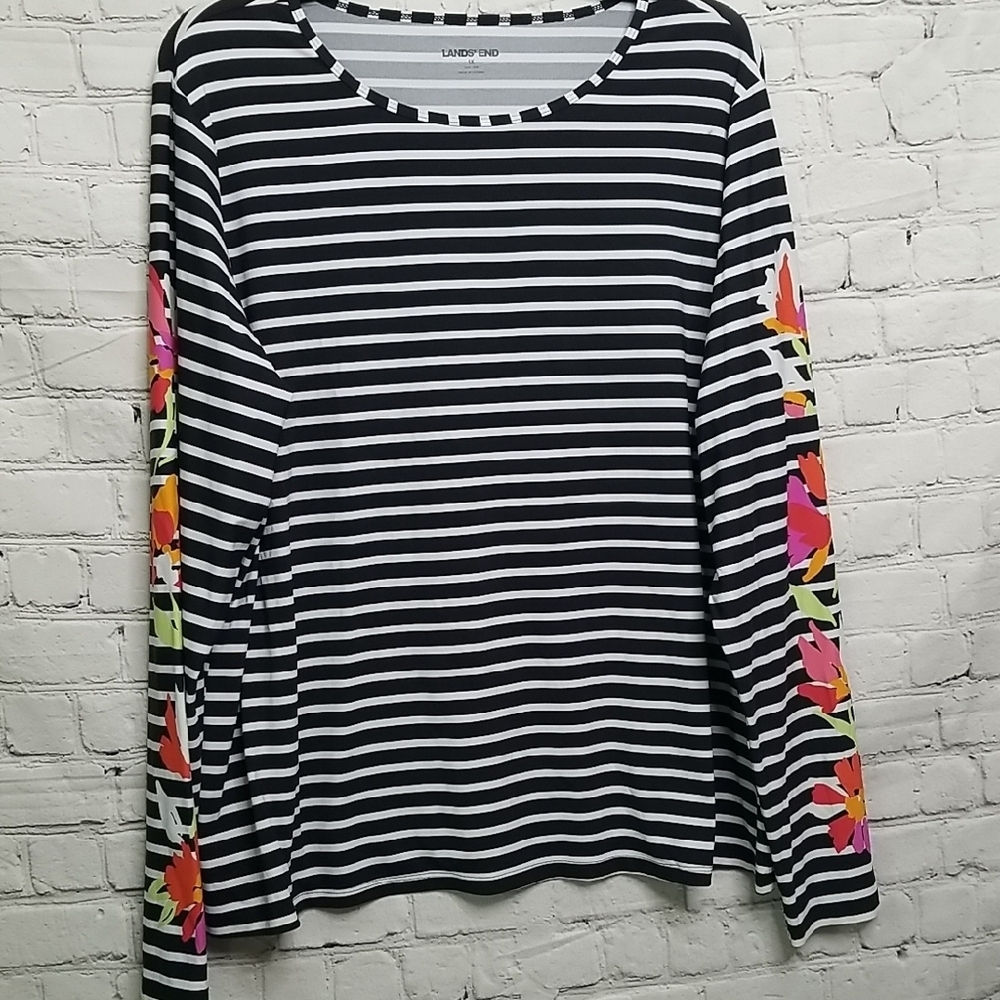 Lands End Scoop Neck Long Sleeve Striped Top Size 1X